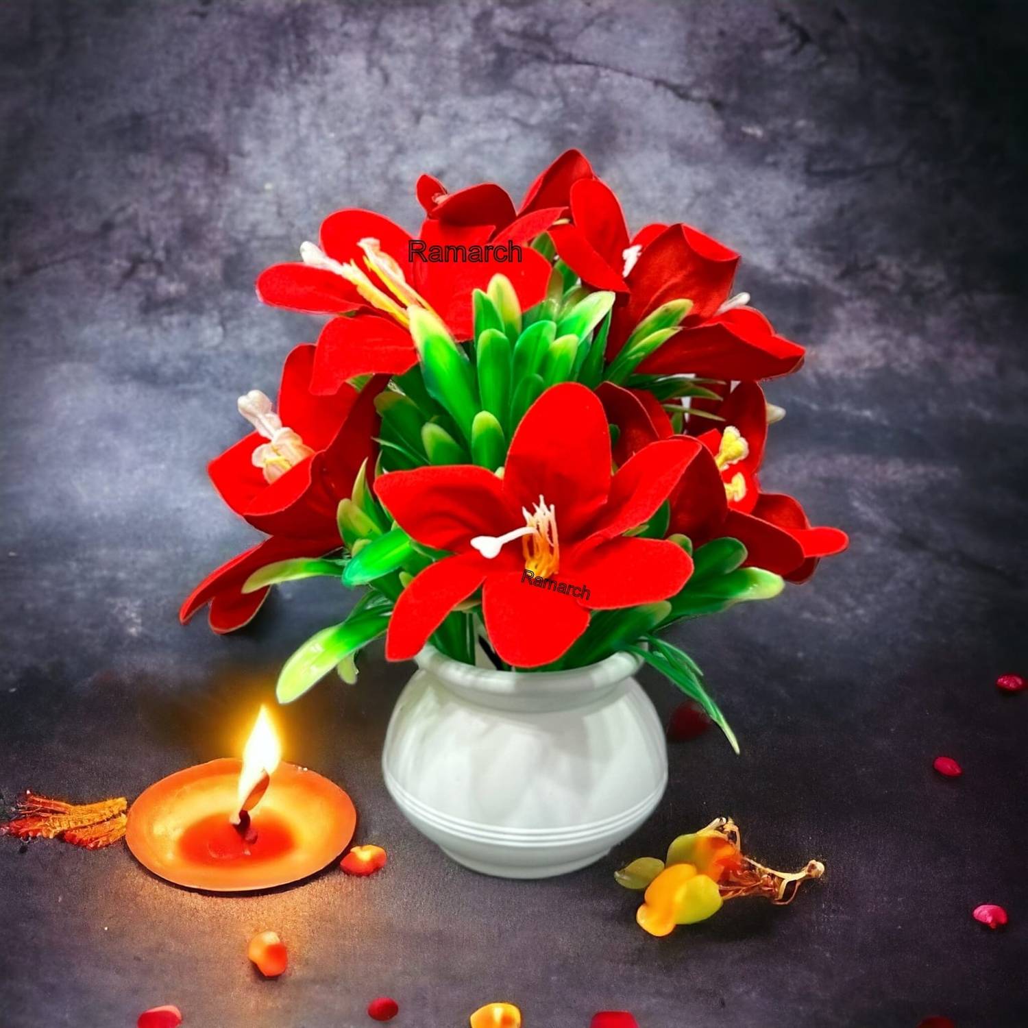 CARNIVAL Artificial flower plants decor office &shop table red lily pack pf 1 18cm, Red Callalily Artificial Flower  with Pot