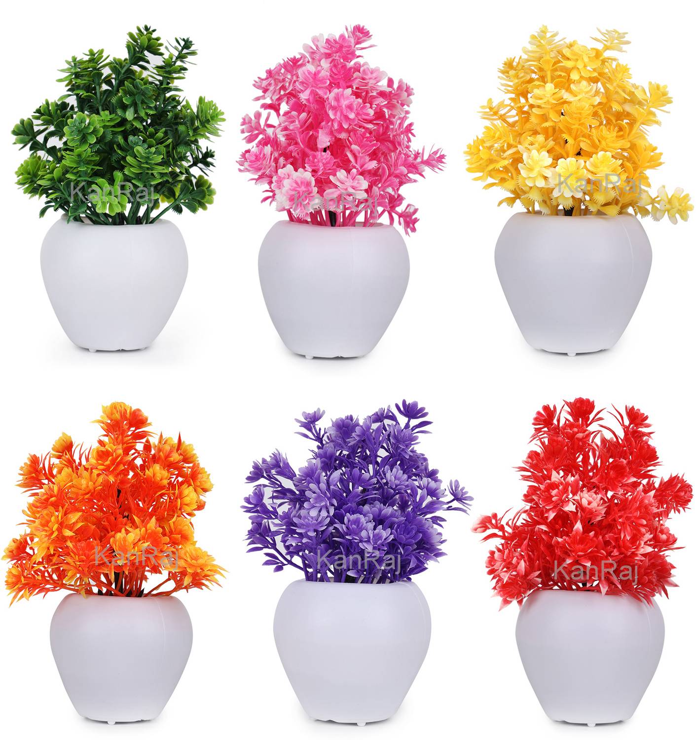 KanRaj colorful artificial plants with pot pack of 6 Bonsai Wild