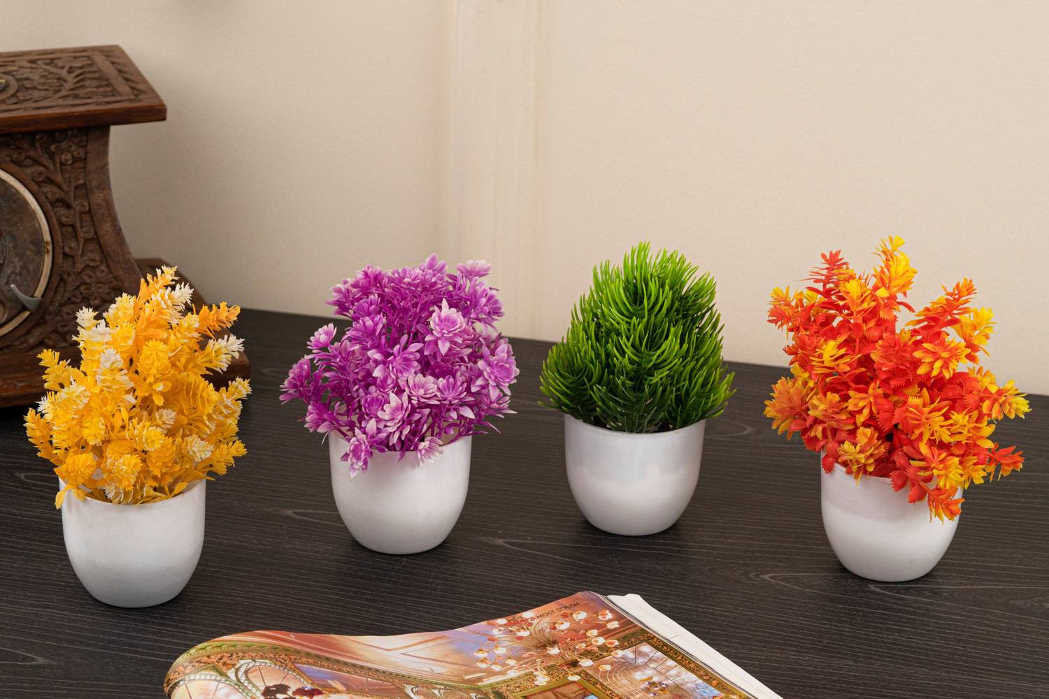 Ryme Small Size Pack Of 4 Bonsai Wild Artificial Plant with Pot