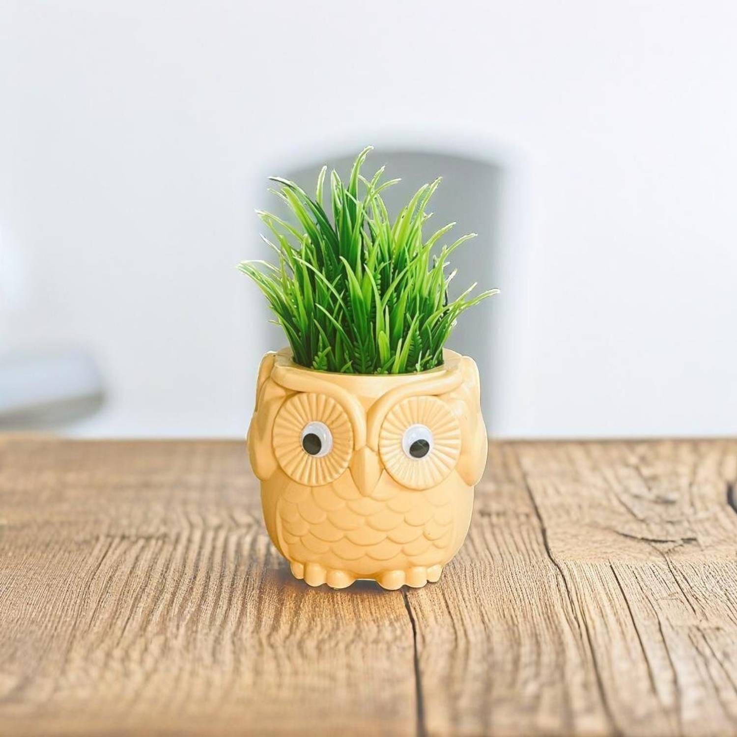 Akaar Artificial Fern Plant with Hard Plastic Owl Pot for Home De