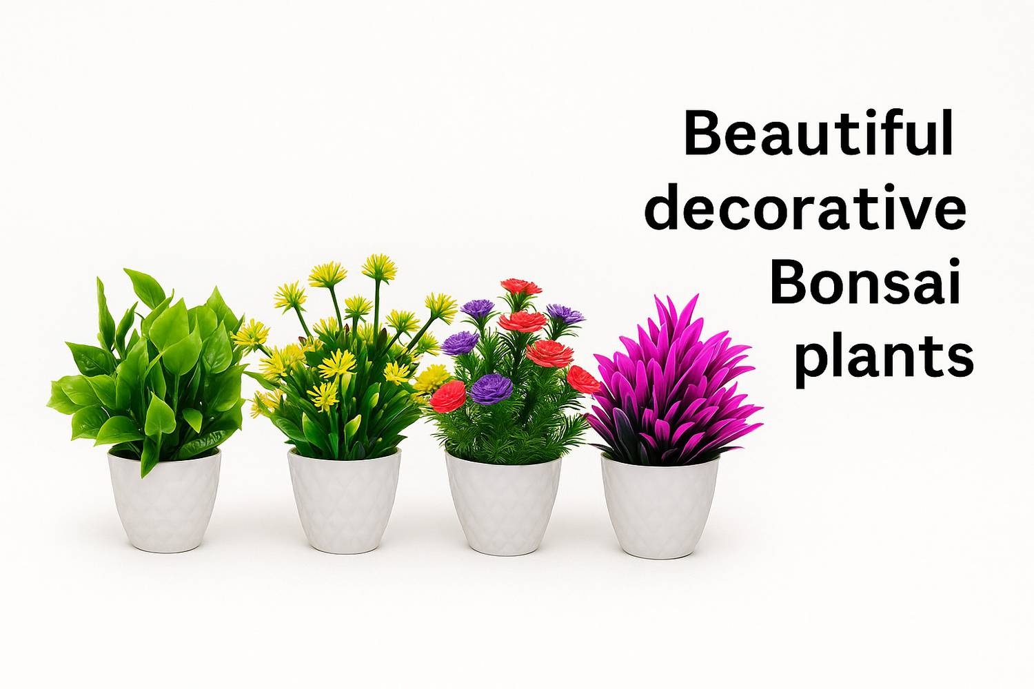 Aarambh Set of 4 Unique Mini Bonsai Plants Bonsai Wild Artificial Plant with Pot