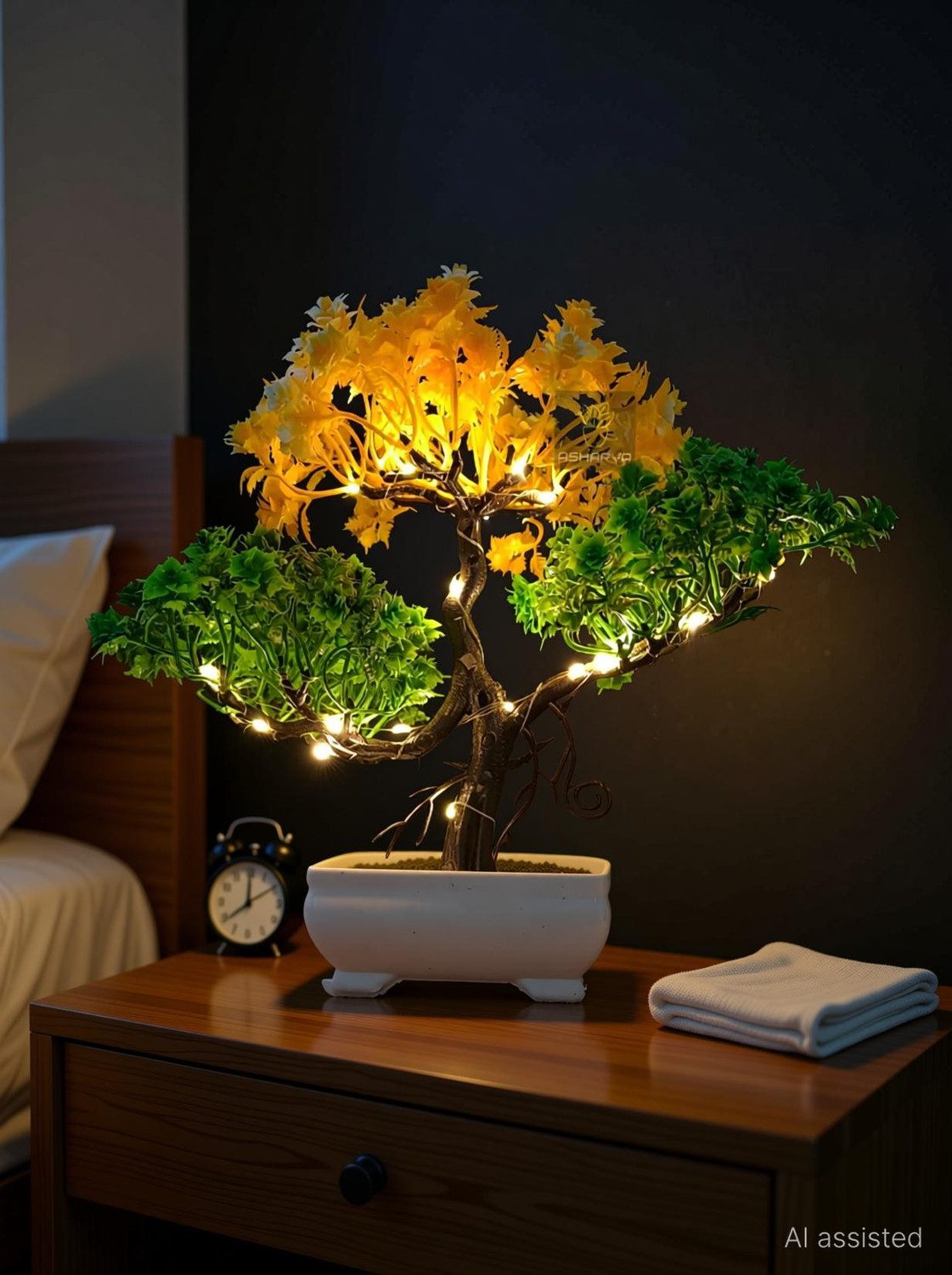 Image of DIYANK Artificial Bonsoi Tree with Sparrow for Living Room Decor with LED Light Bonsai Wild Artificial Plant with Pot