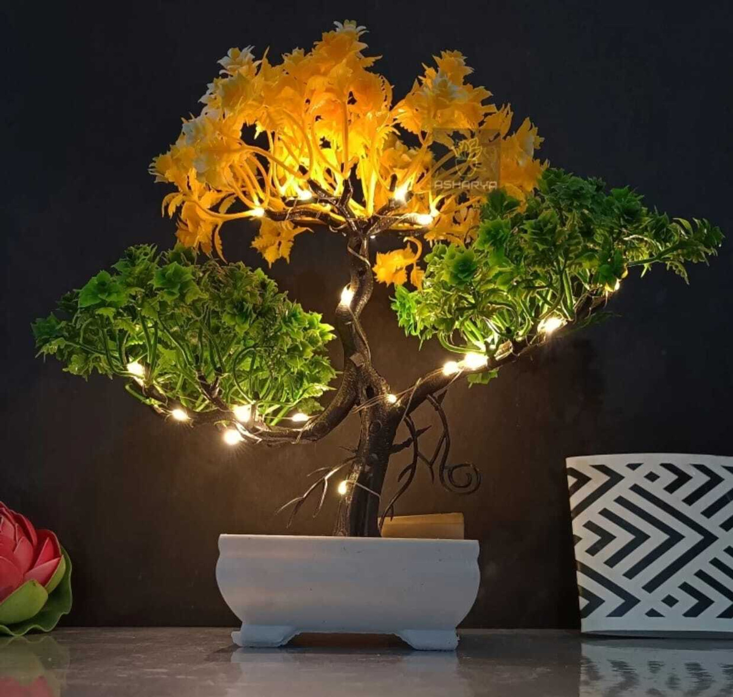 Image of DIYANK Artificial Bonsoi Tree with Sparrow for Living Room Decor with LED Light Bonsai Wild Artificial Plant with Pot