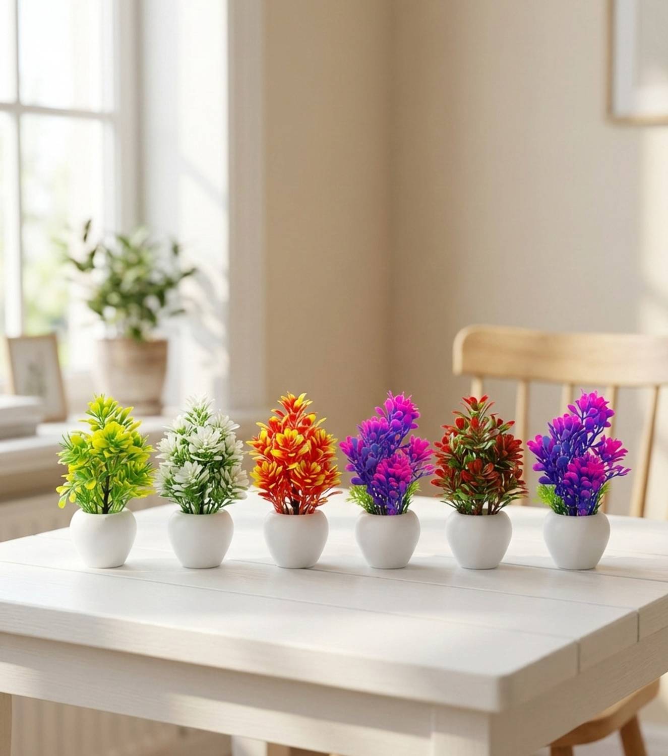 JJ Plastic Pack of 6 Mini Artificial Potted Plants (12 cm) Bonsai