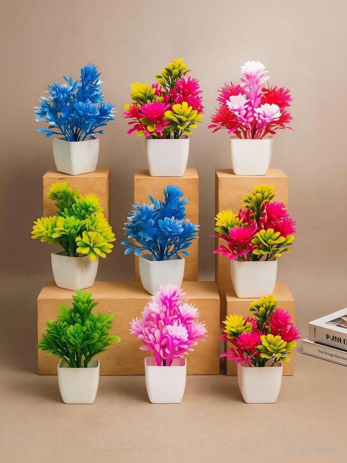 Image of Zupito Combo of 9 Artificial Flower Pots for Home & Office Table Decoration Artificial Plant with Pot