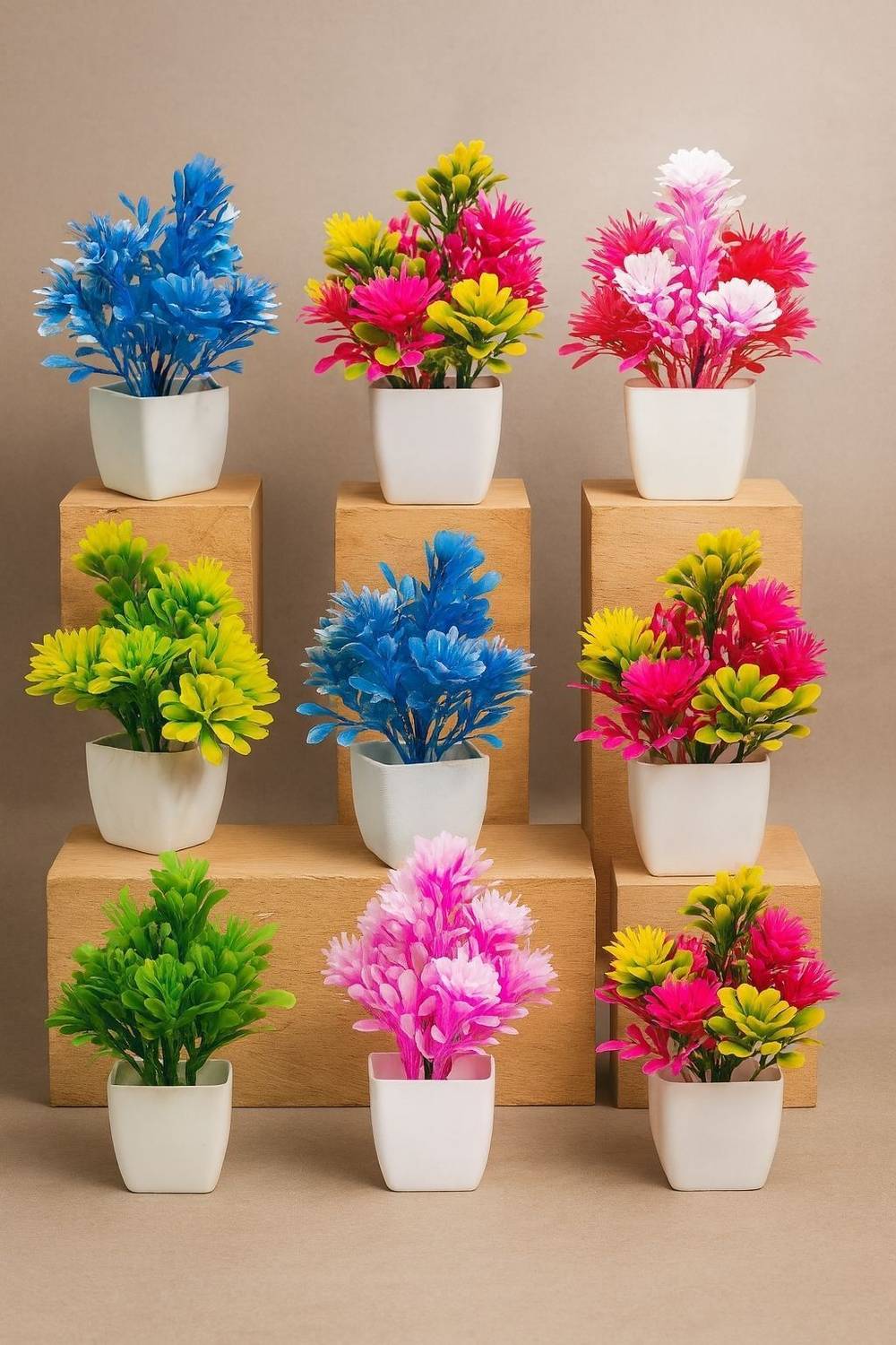 Zupito Combo of 9 Artificial Flower Pots for Home & Office Table