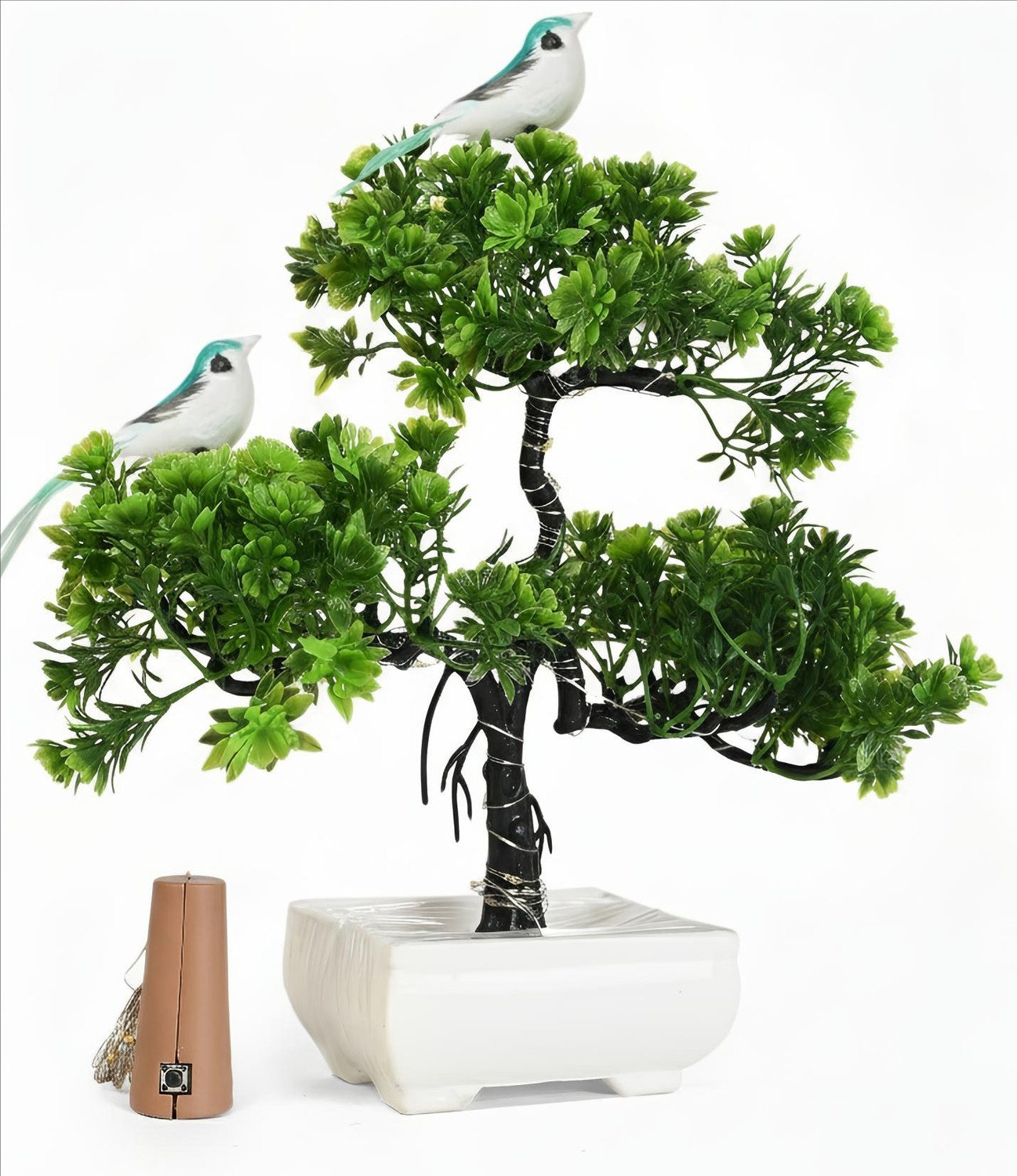 Image of ABHIASH Green Tree Plants With Bird & light For Home Decor, Room Decoration & Bedroom. Bonsai Wild Artificial Plant with Pot