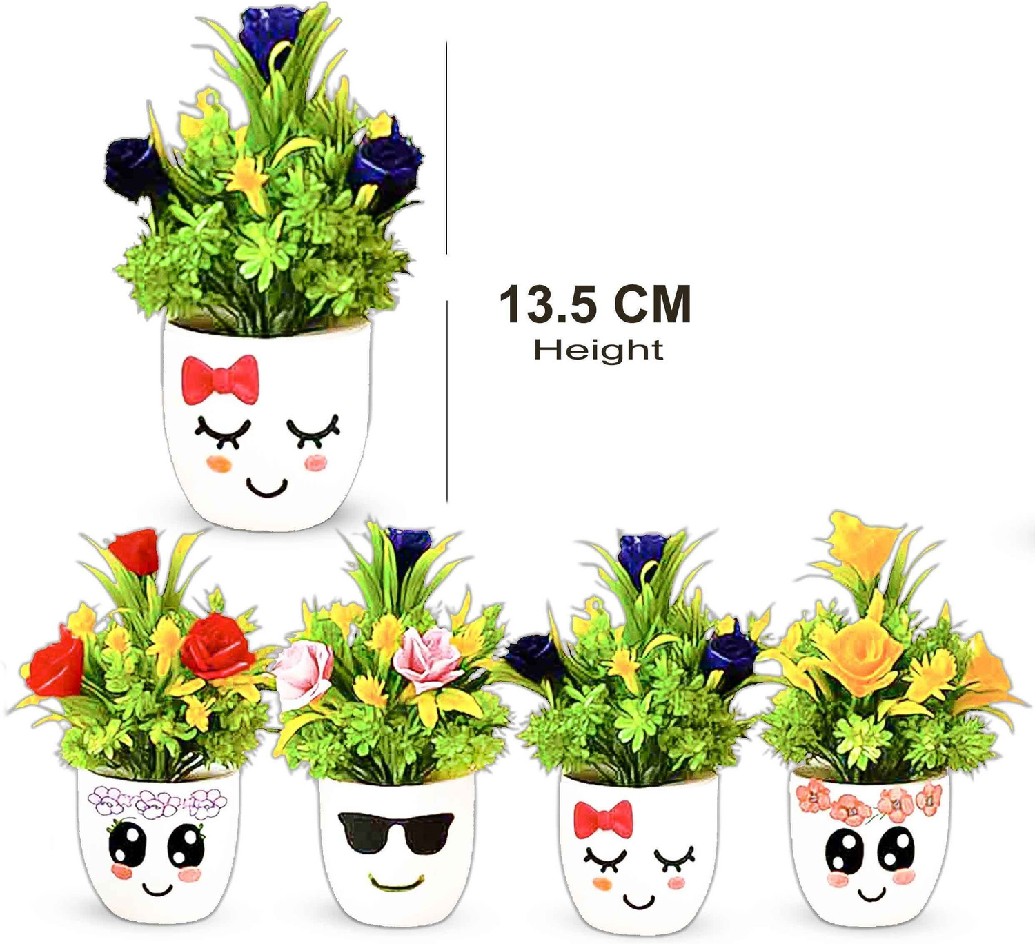 Image of Asharya Set of 4 Mini Succulent Faux Pots & Flowers for Home Decor, Office Table, Gift Bonsai Wild Artificial Plant with Pot