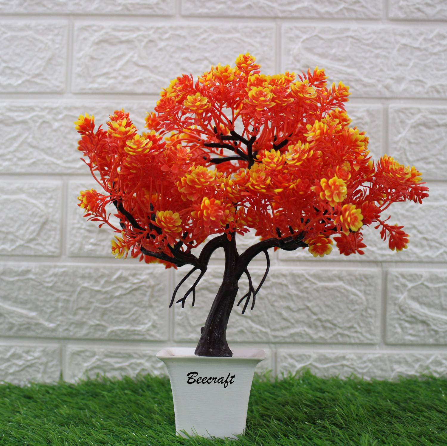beecraft Artificial Bonsai Orange Tree | Pot for Office, Room Decor Bonsai Artificial Plant  with Pot
