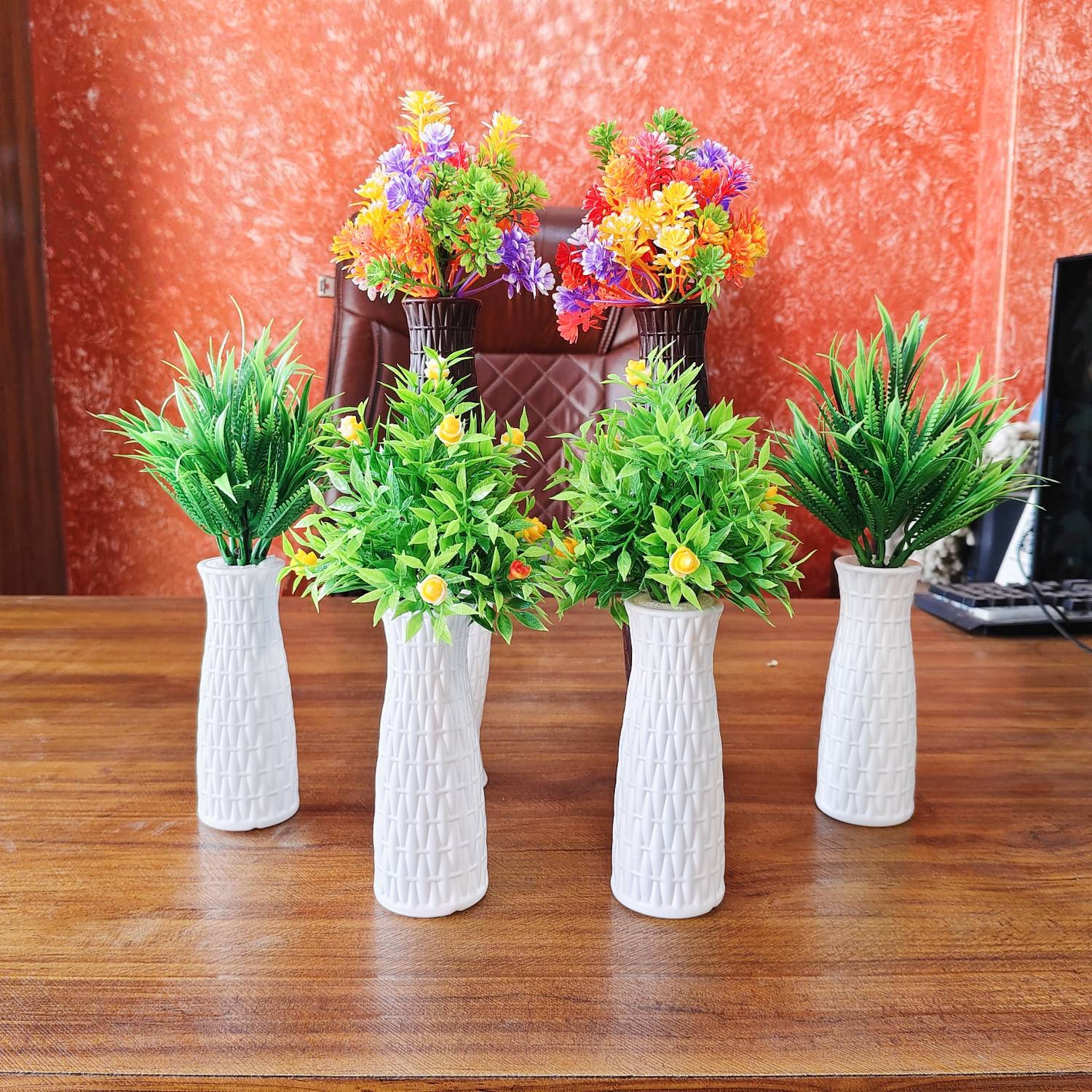 Assembled 6-Pcs Beautiful Artificial Plants with Pot 25cm Make Be