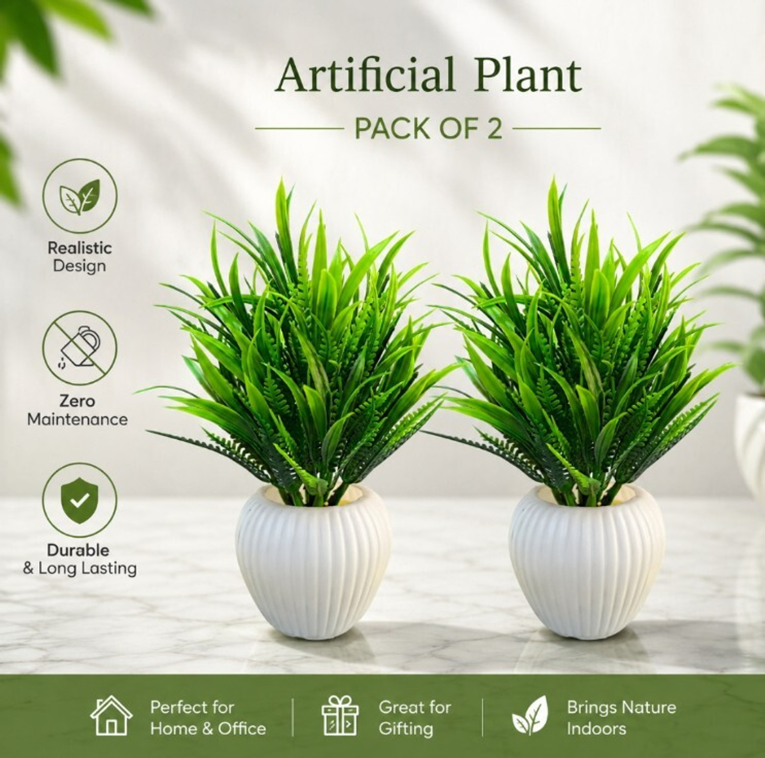 Image of Parthak Artificial Plants for Office & Living Room Decoration | Set of 2 Bonsai Wild Artificial Plant with Pot