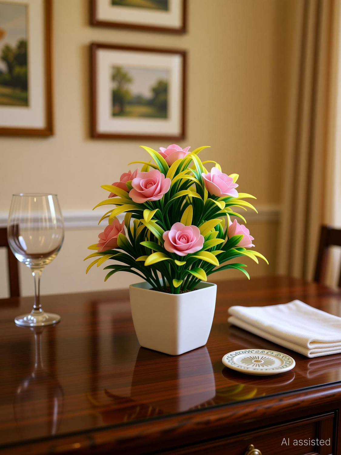 Image of ADIRSA home decoration,office decor,Artificial Flower Bonsai Wild Artificial Plant with Pot