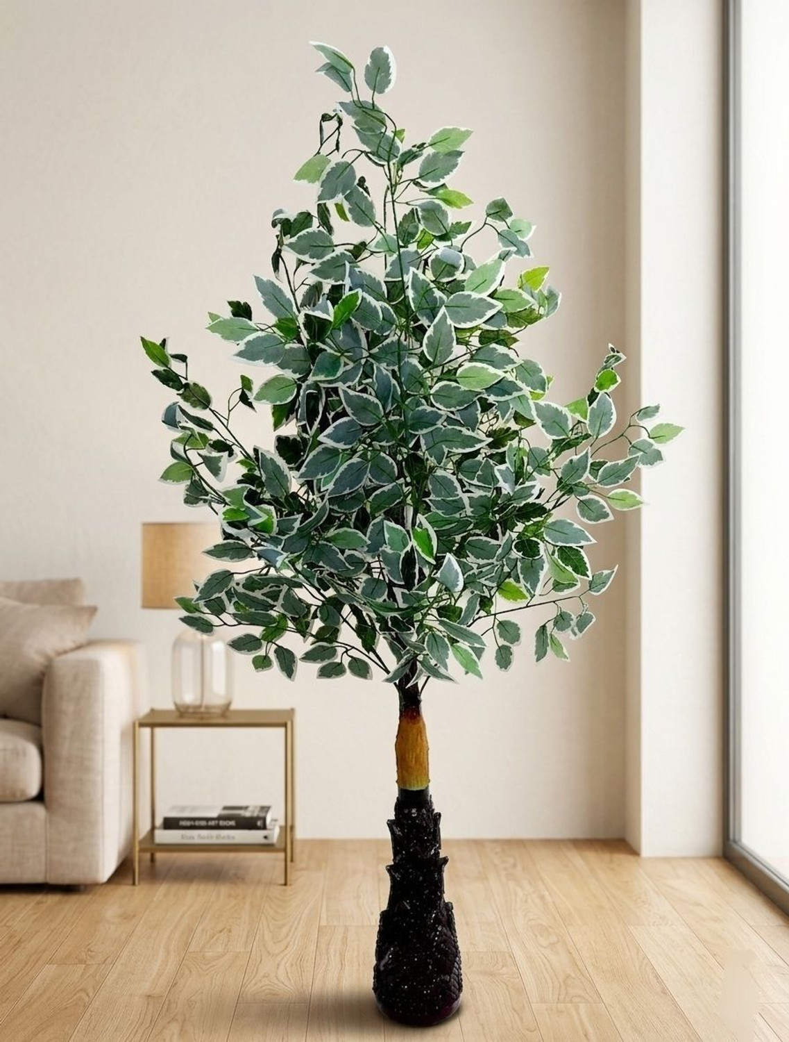 Image of FB Group Premium Artificial Ficus Plant with Lite Weight for Home Decor Artificial Plant with Pot (100 cm, Green)