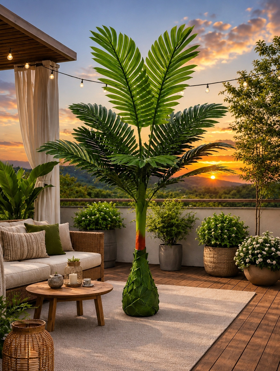 Image of KHD Artificial Palm Tree Plant for Home Decor | Premium Green Decorative Plant Bonsai Artificial Plant with Pot