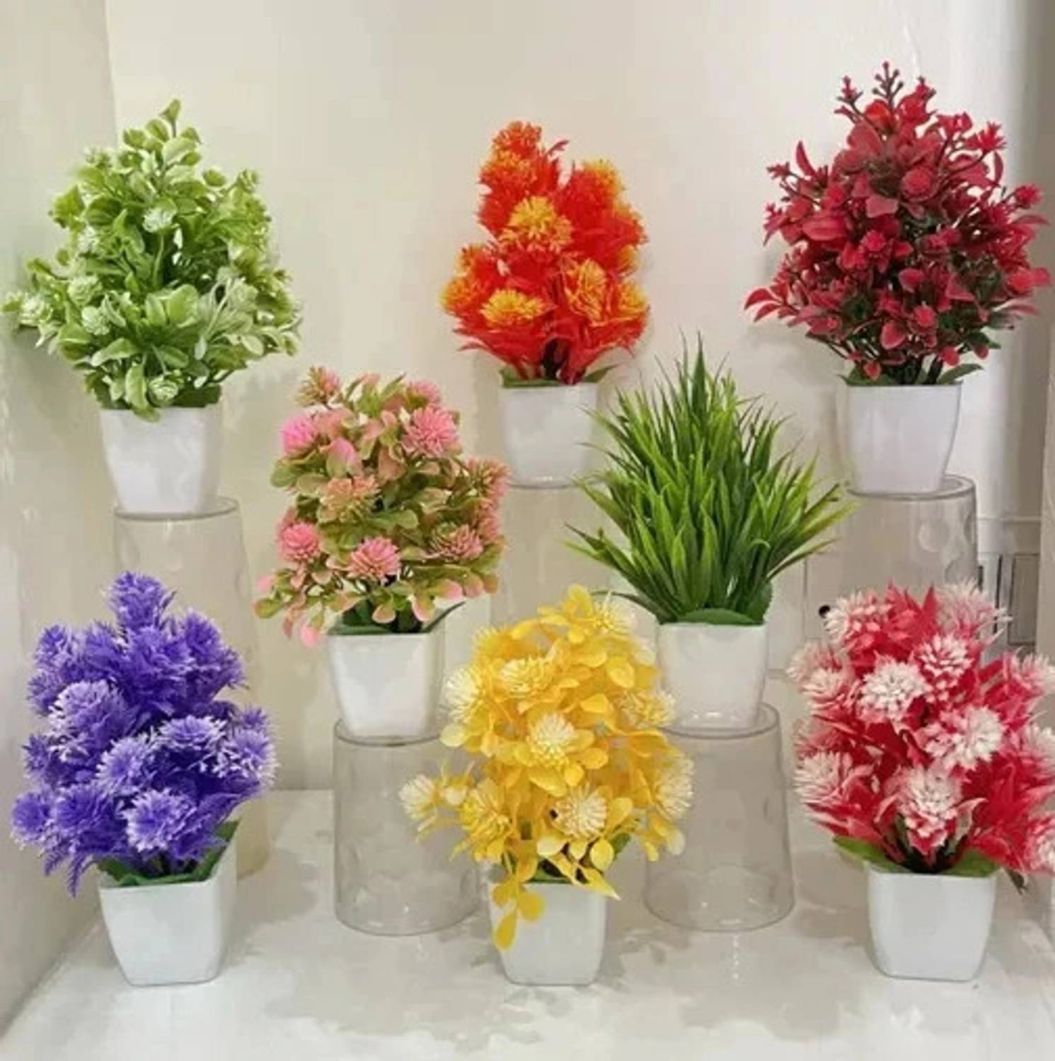 Ryme Set Of 8 Mini/Small Artificial Plants Bonsai Wild Artificial