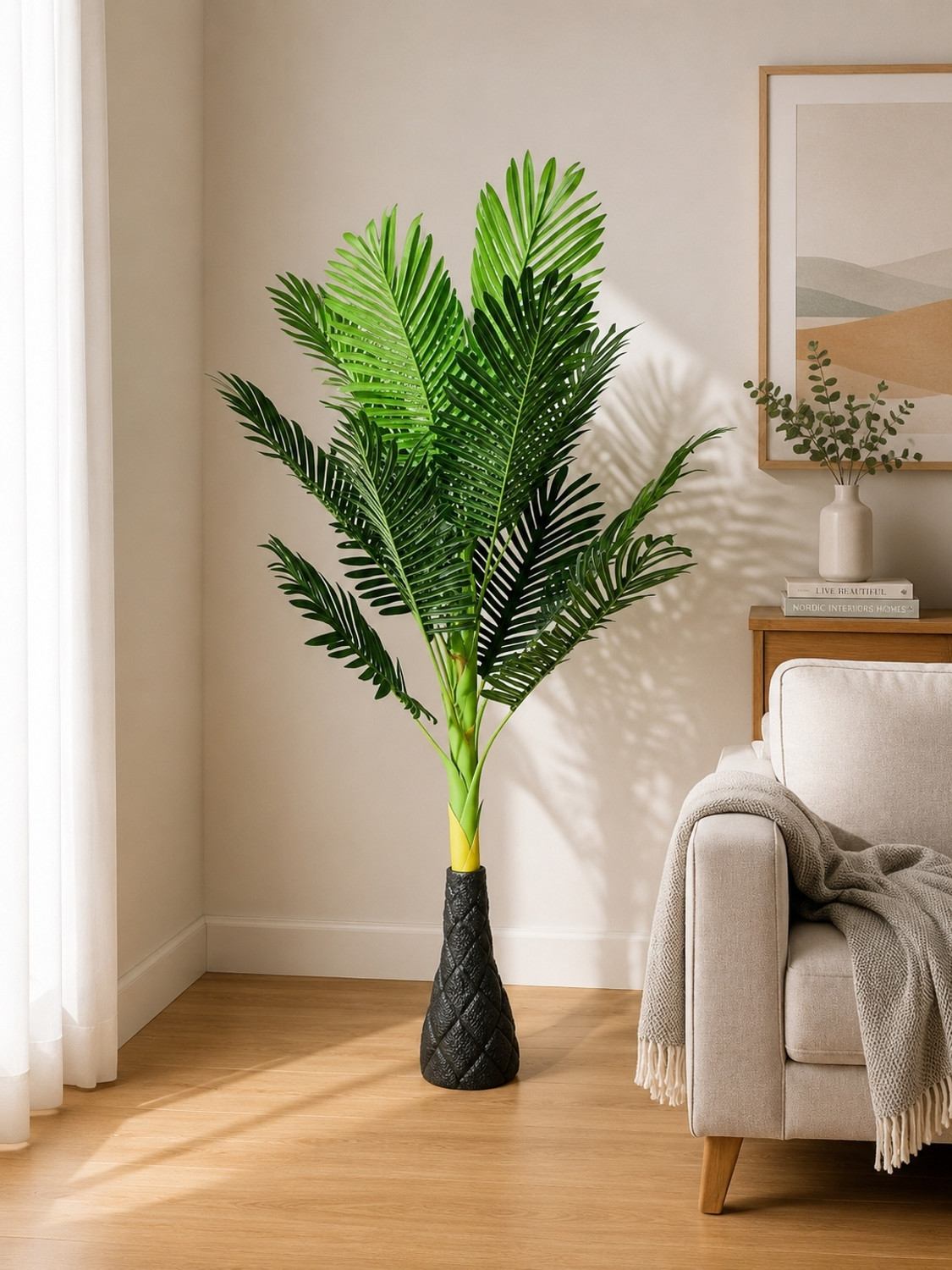 Image of KHD Artificial Palm Tree Plant for Home Decor | Premium Green Decorative Plant Bonsai Artificial Plant with Pot