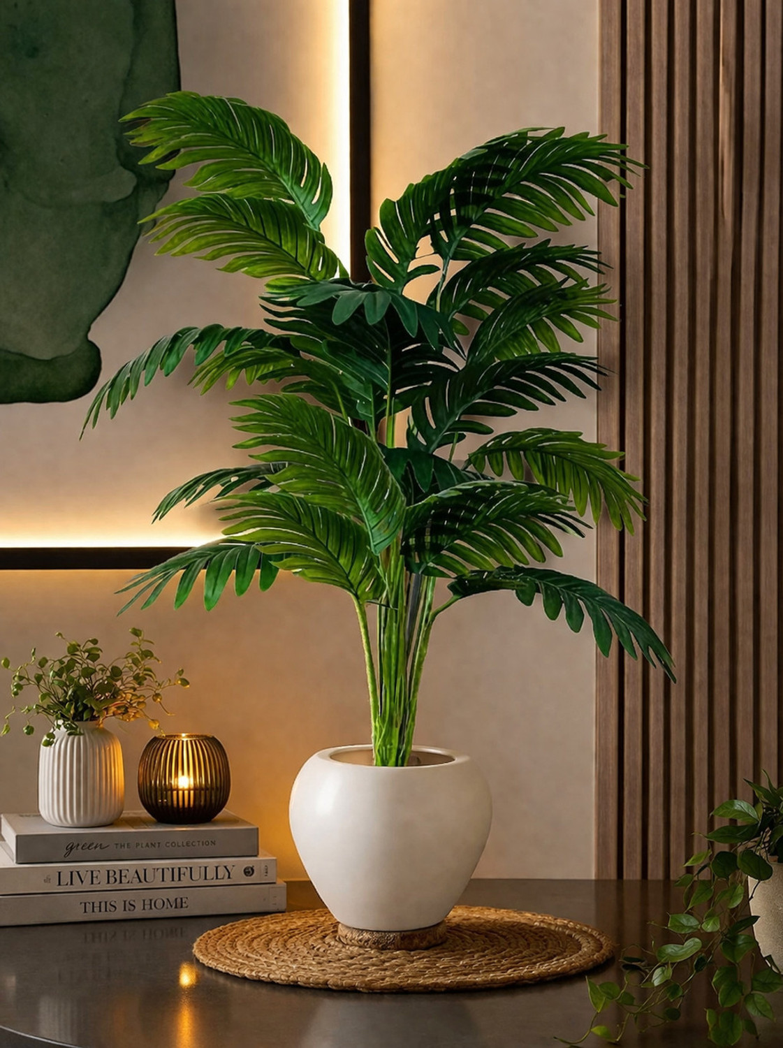 Image of Anbia 12 Leaves Artificial Palm Plant with White Pot Bonsai Artificial Plant with Pot