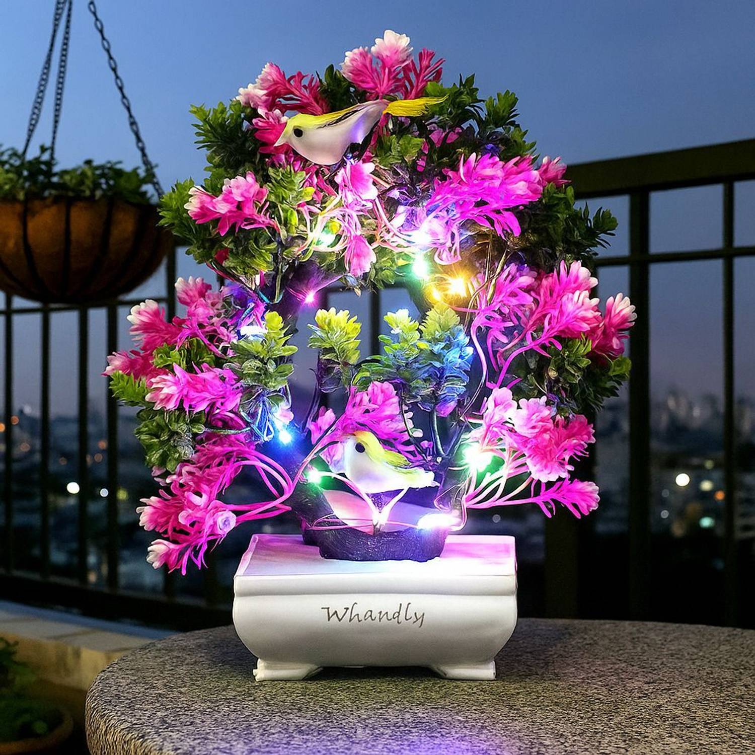 Handybee Mini Faux Bonsai Plant With 2 Bird Sparrow LED Plant for