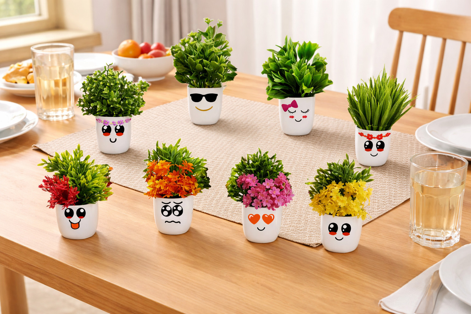 Image of DODECROO Pack Of 8 , Artificial Flower Pot , Indoor Plant , Mini Faux Plant With Cute Pot Bonsai Wild Artificial Plant with Pot