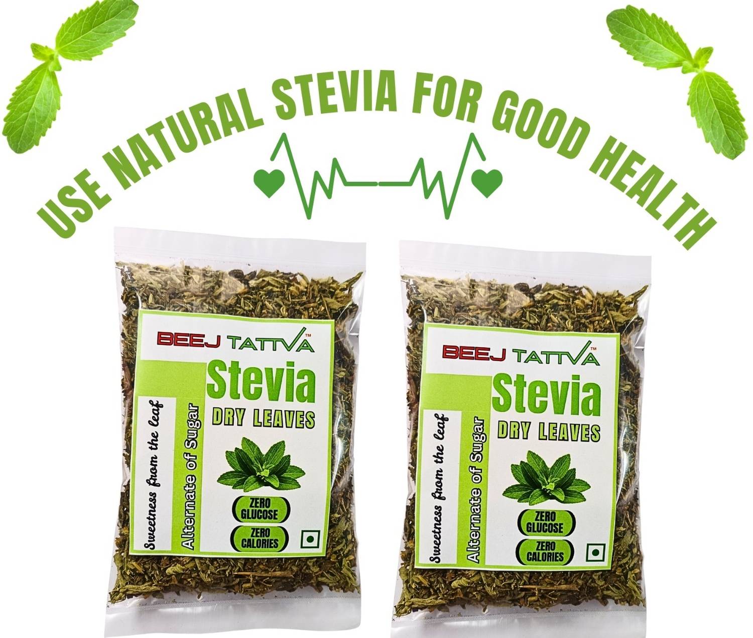 Beej Tattva Stevia 2x25g – Organic Sugar Substitute for Healthy Lifestyle Sweetener