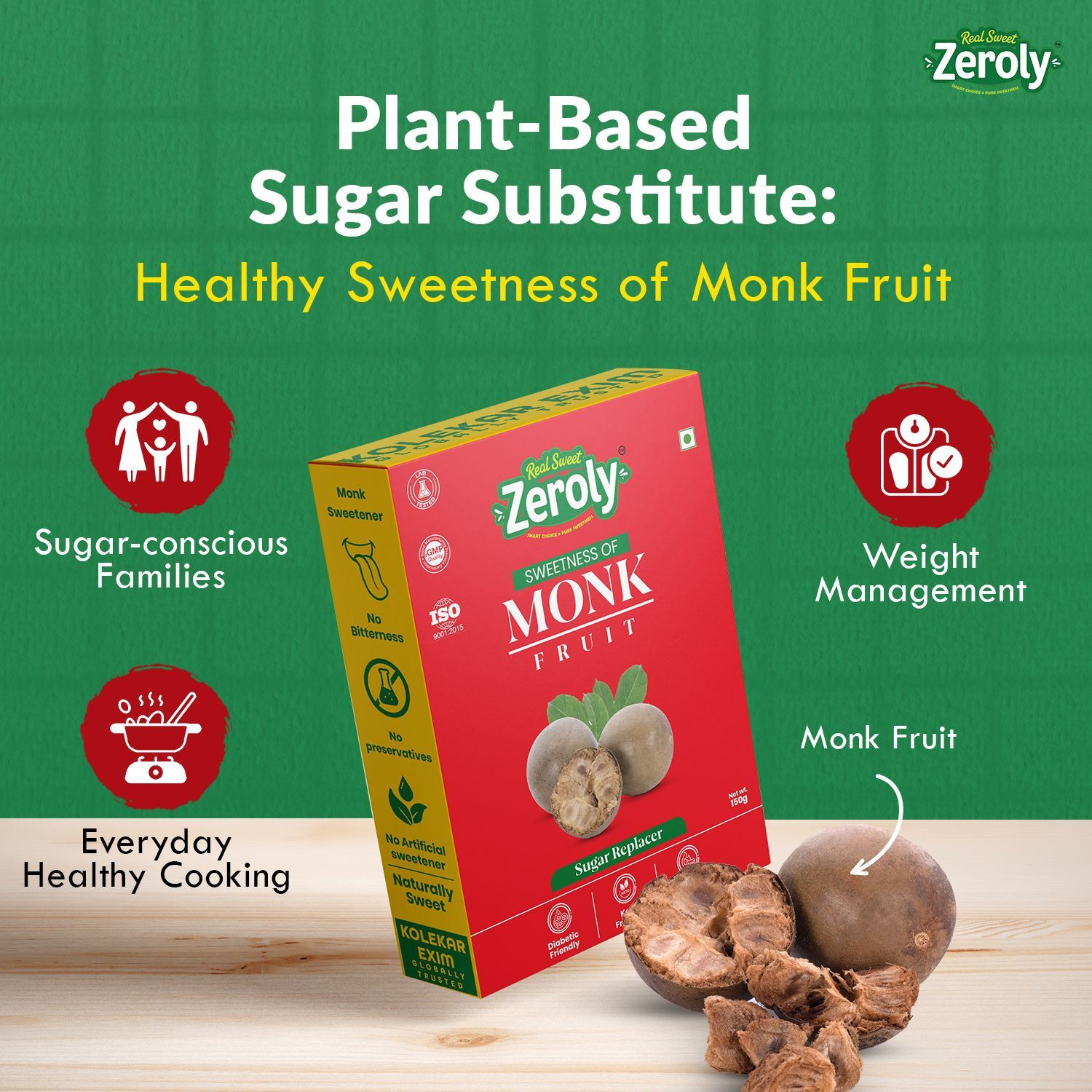 Image of Real Sweet Zeroly Monk Fruit |Diabetic Friendly|1:1 Sugar Replacement| Zero Calorie | Sweetener