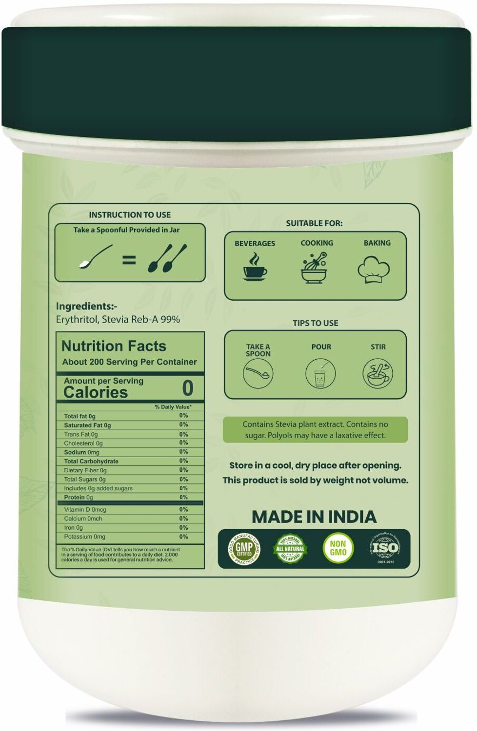 Image of Zindagi Stevia Sugar Powder | pure stevia sugar | zero calories sweetener | Sweetener