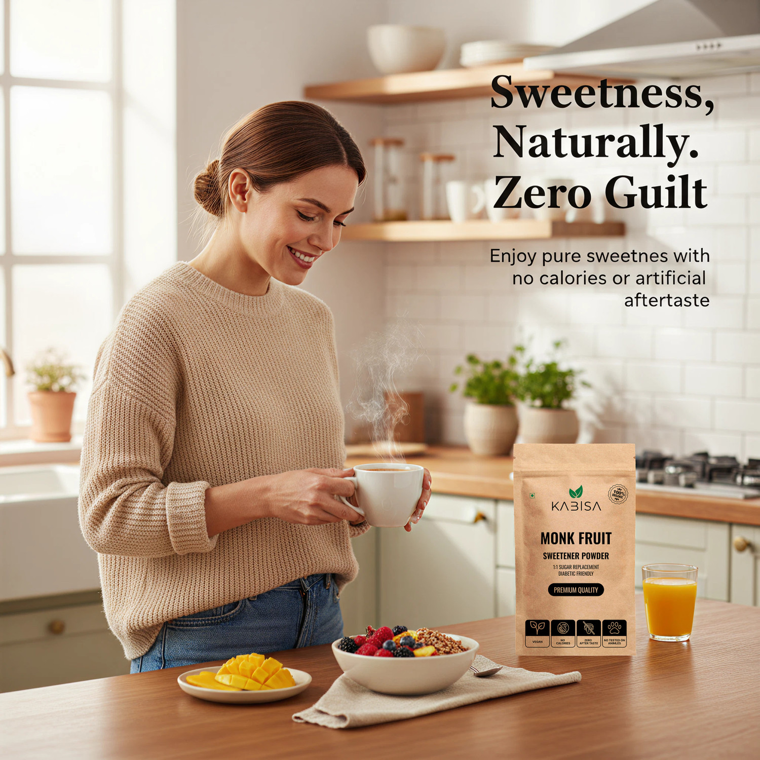 Image of Kabisa Monk Fruit Extract Sweetener - 1:1 White Sugar Replacement, Sugar-Free, Natural Sweetener