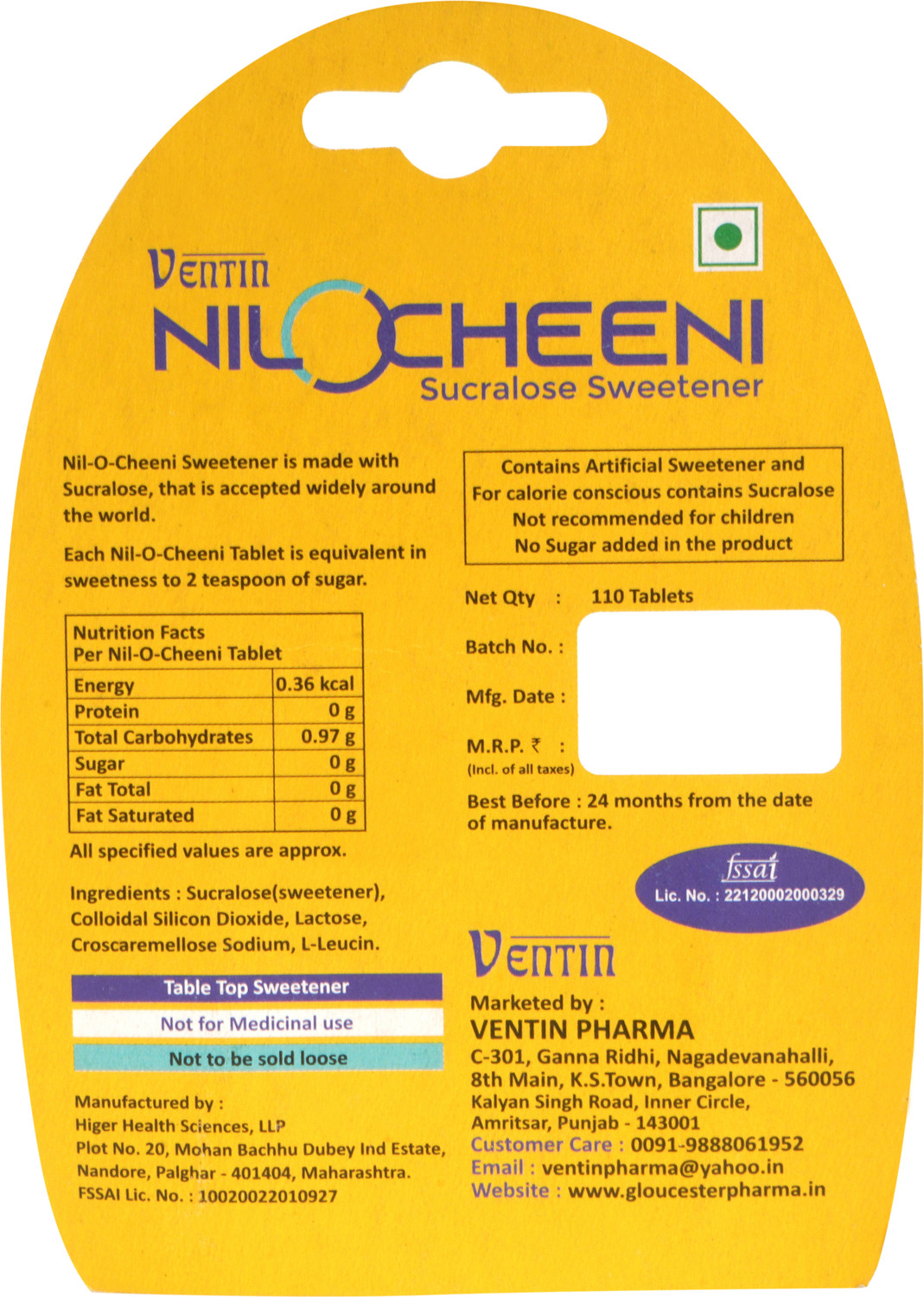 Image of NiloCheeni Sugar-free 110 Tabs | Zero calorie | Diabetic and Vegan Friendly Sweetener
