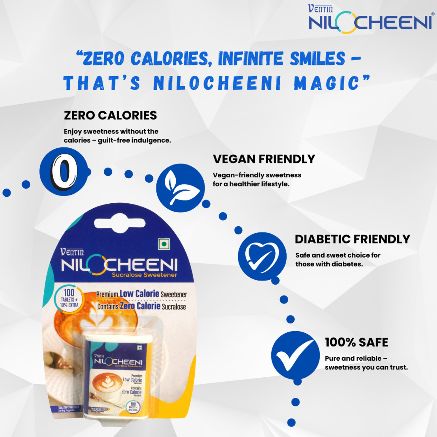 Image of NiloCheeni Sugar-free 110 Tabs | Zero calorie | Diabetic and Vegan Friendly Sweetener