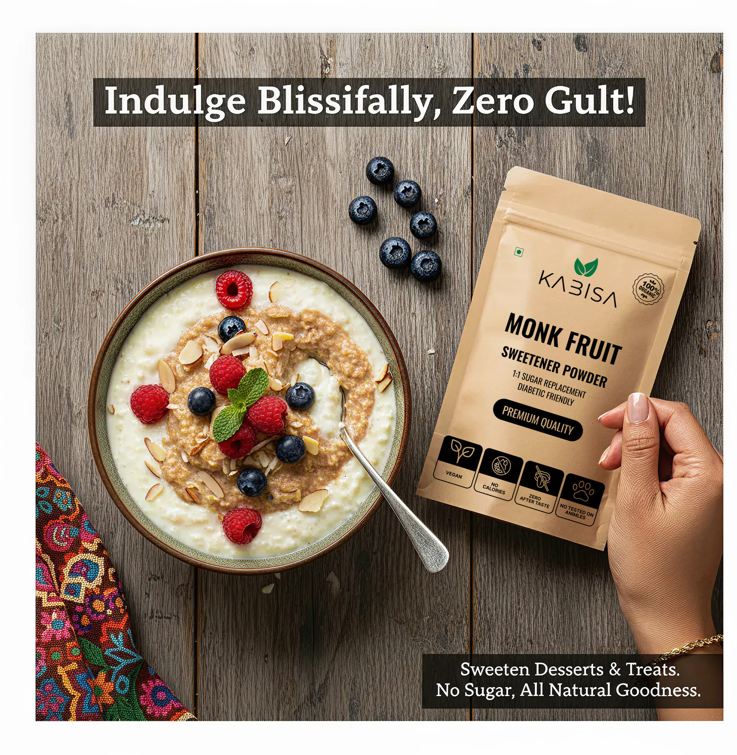 Image of Kabisa Monk Fruit Extract Sweetener - 1:1 White Sugar Replacement, Sugar-Free, Natural Sweetener