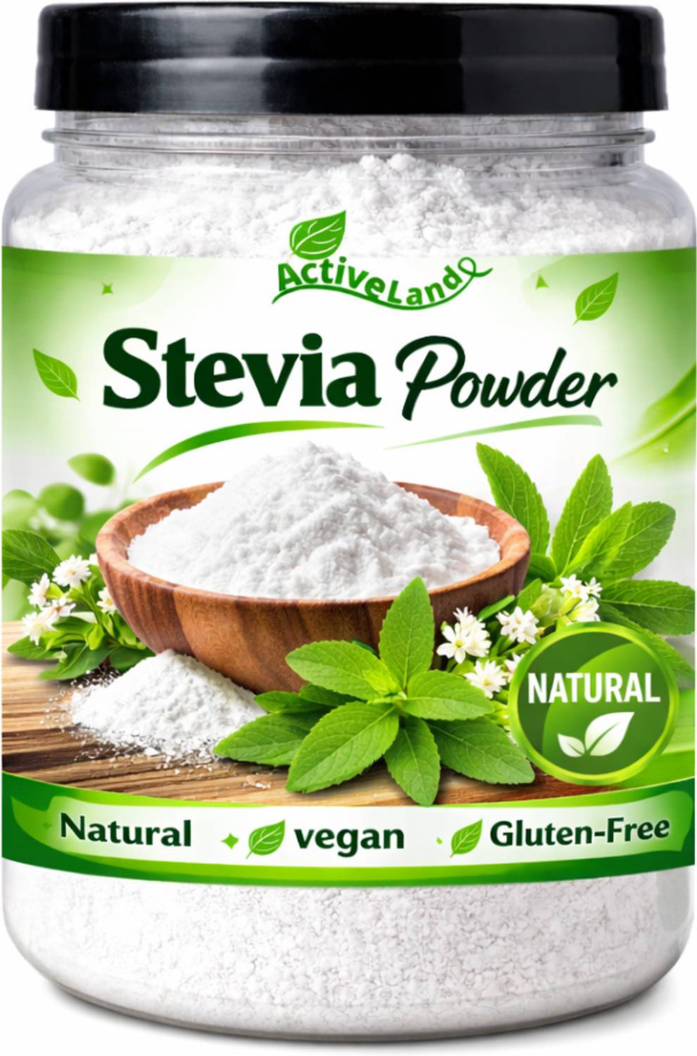 Activeland Sugar Free Zero Calorie Stevia Sweetener Powder Jar for Diet Sweetener