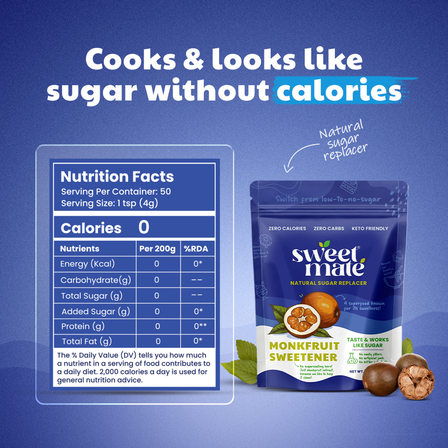 Image of Sweetmate Monk Fruit Powder 200g (Pack of 2) Sweetener