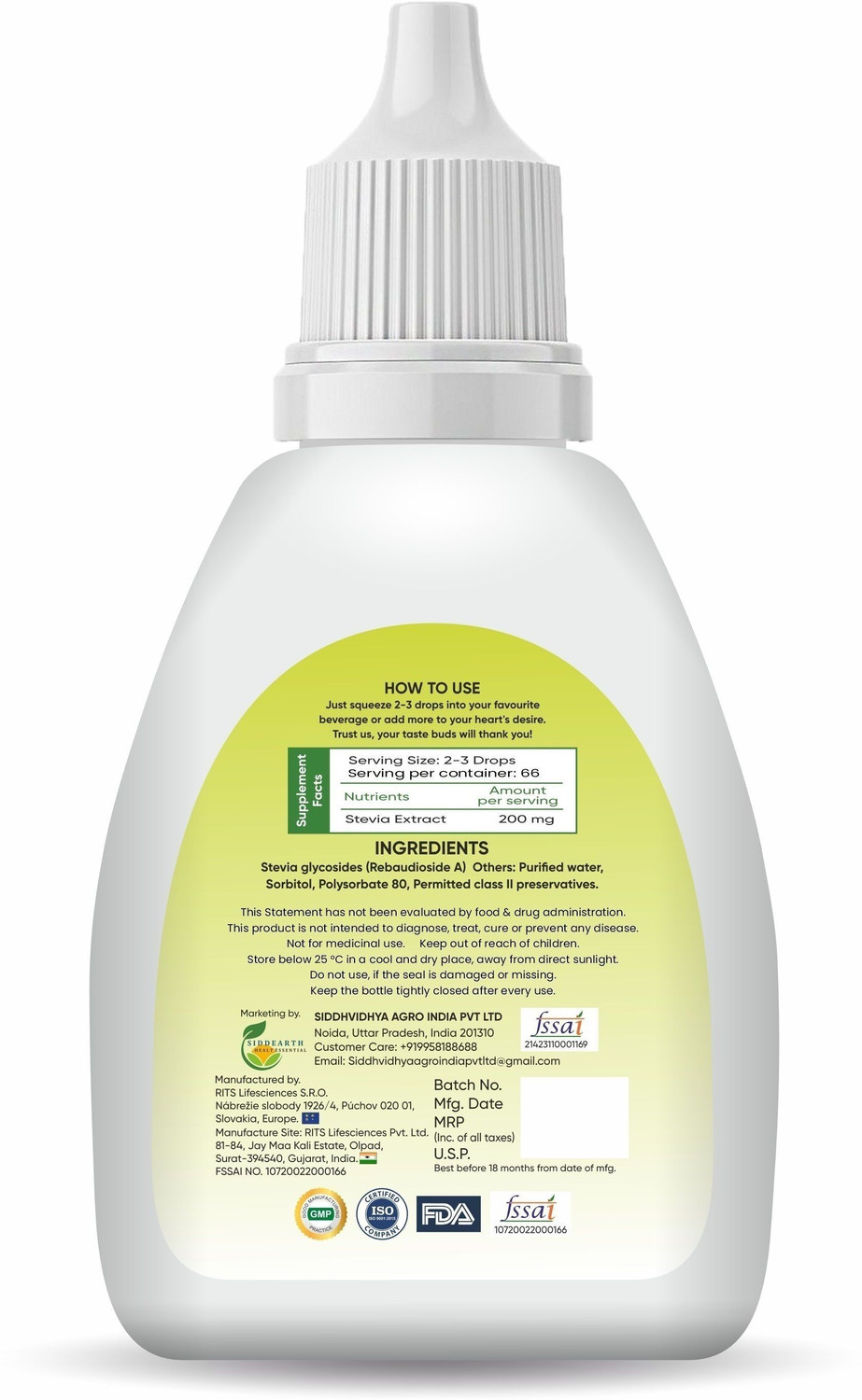 Image of Siddhiprad Stevia Drops Artificial Ayurvedic Sweetener