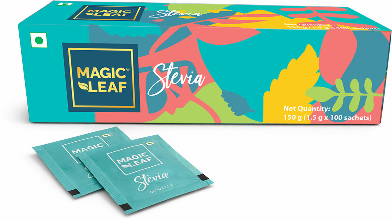 Image of Magic Leaf Stevia Powder Sachets, 100 Units, Zero Calorie, Natural Origin Sugar Free Powder Sweetener