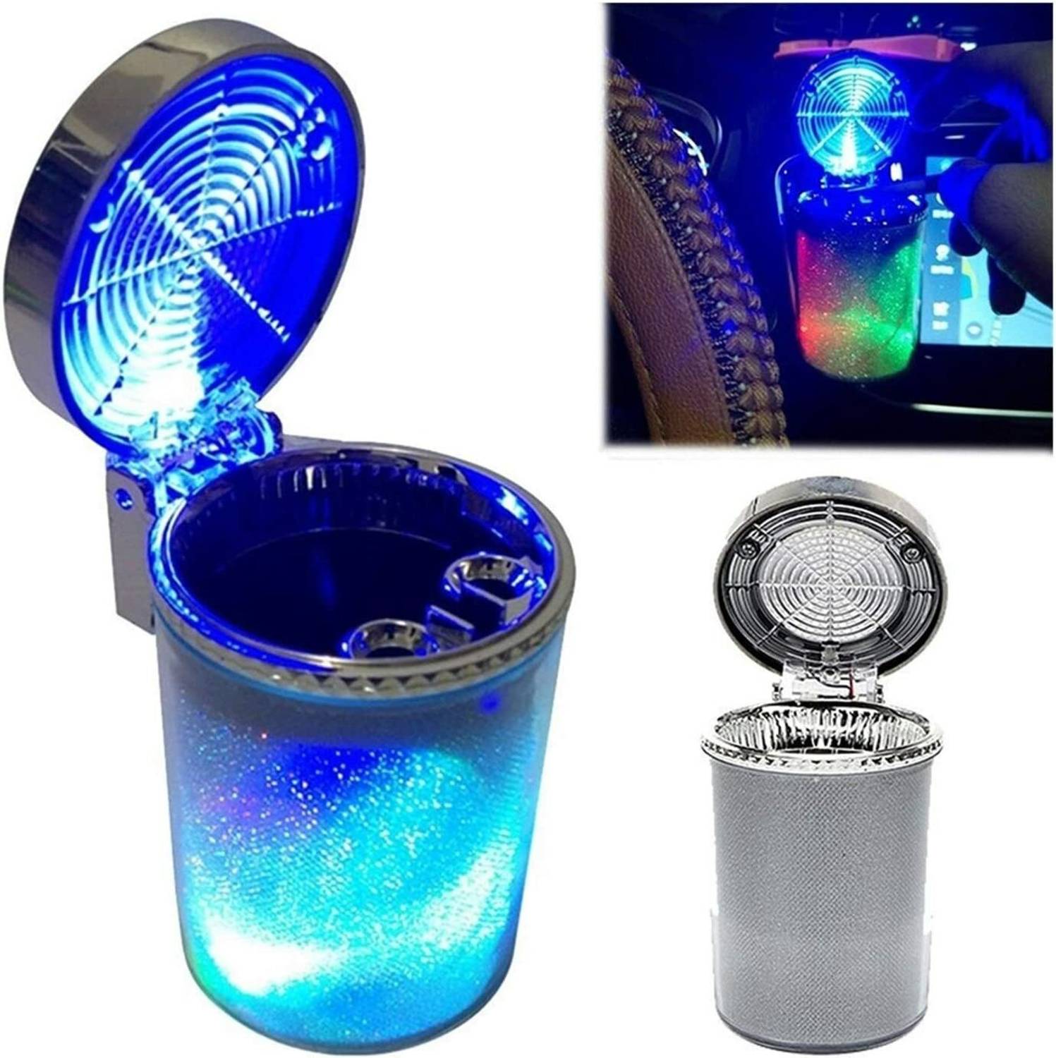 carempire Car Ashtray with LED Light Air Vent Cigarette Cigar Ash Tray Silver Plastic Ashtray