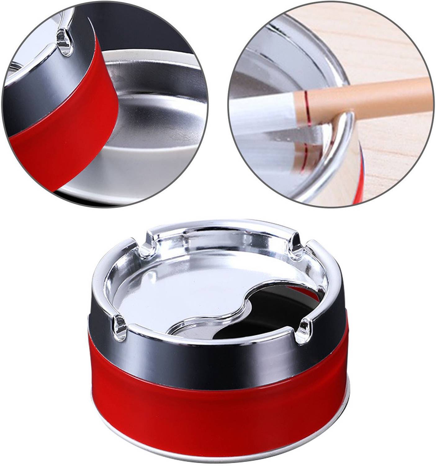 AFFODYL Trendy Spinning Lid Ashtray for Indoor & Outdoor Multicolor Red Steel, Plastic Ashtray