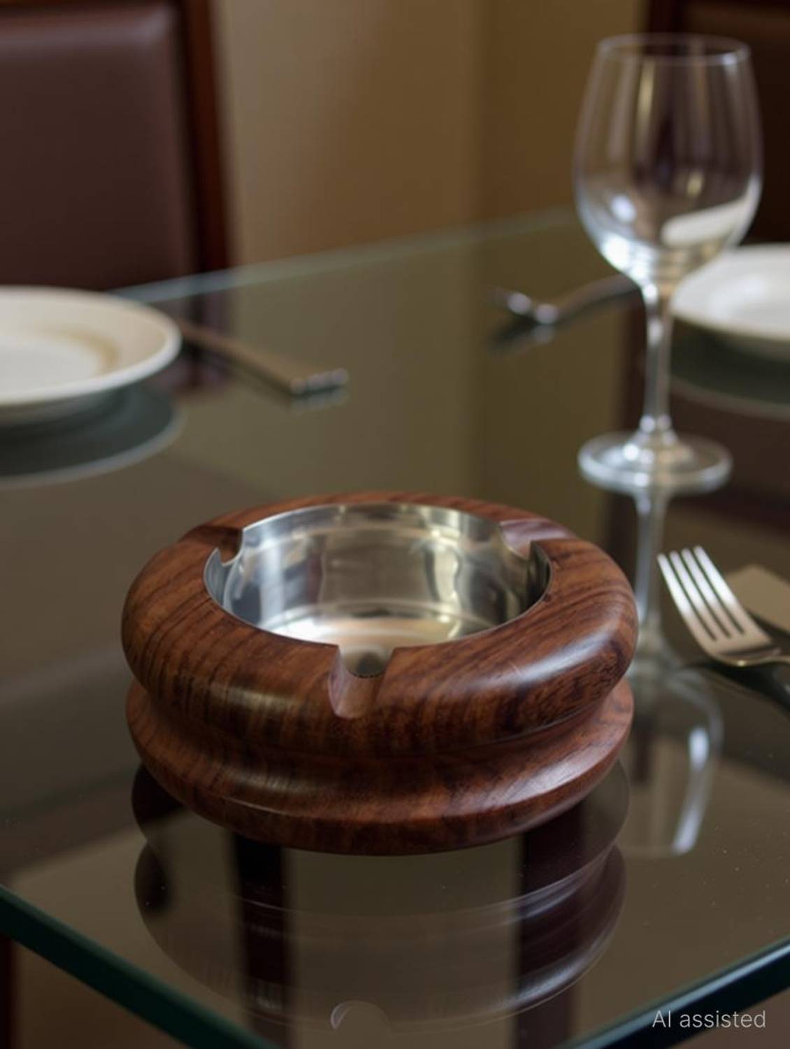 Aafiya handicrafts Af0367 Brown Wood, Steel Ashtray