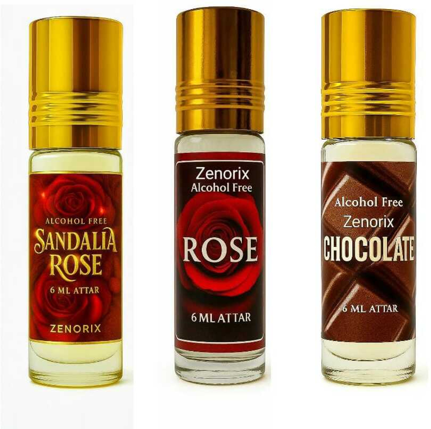 Image of Zenorix Chocolate, Rose And Sandalia Rose Attar Perfume Oil | Alcohol Free Itra Floral Attar