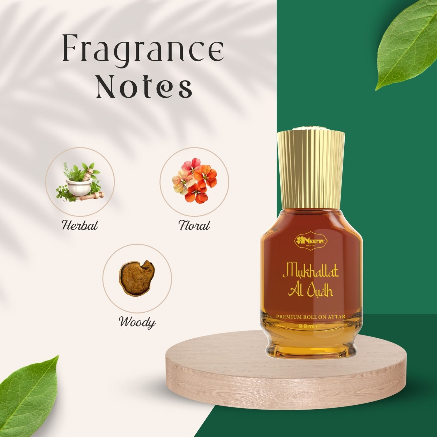 Image of MEENA Mukhallat Al Oudh Roll on Attar 9.9ML, Alcohol Free, Long Lasting Fragrance Herbal Attar