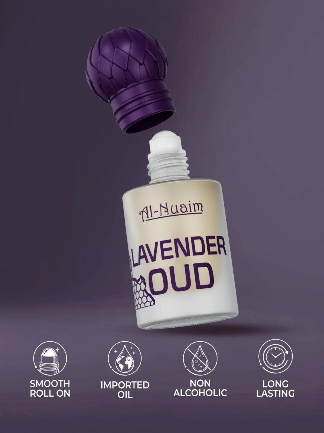 Image of Al-Nuaim Lavender Oud Attar Fresh Herbal Oil Deep Oud Aroma Long Lasting Perfume Floral Attar