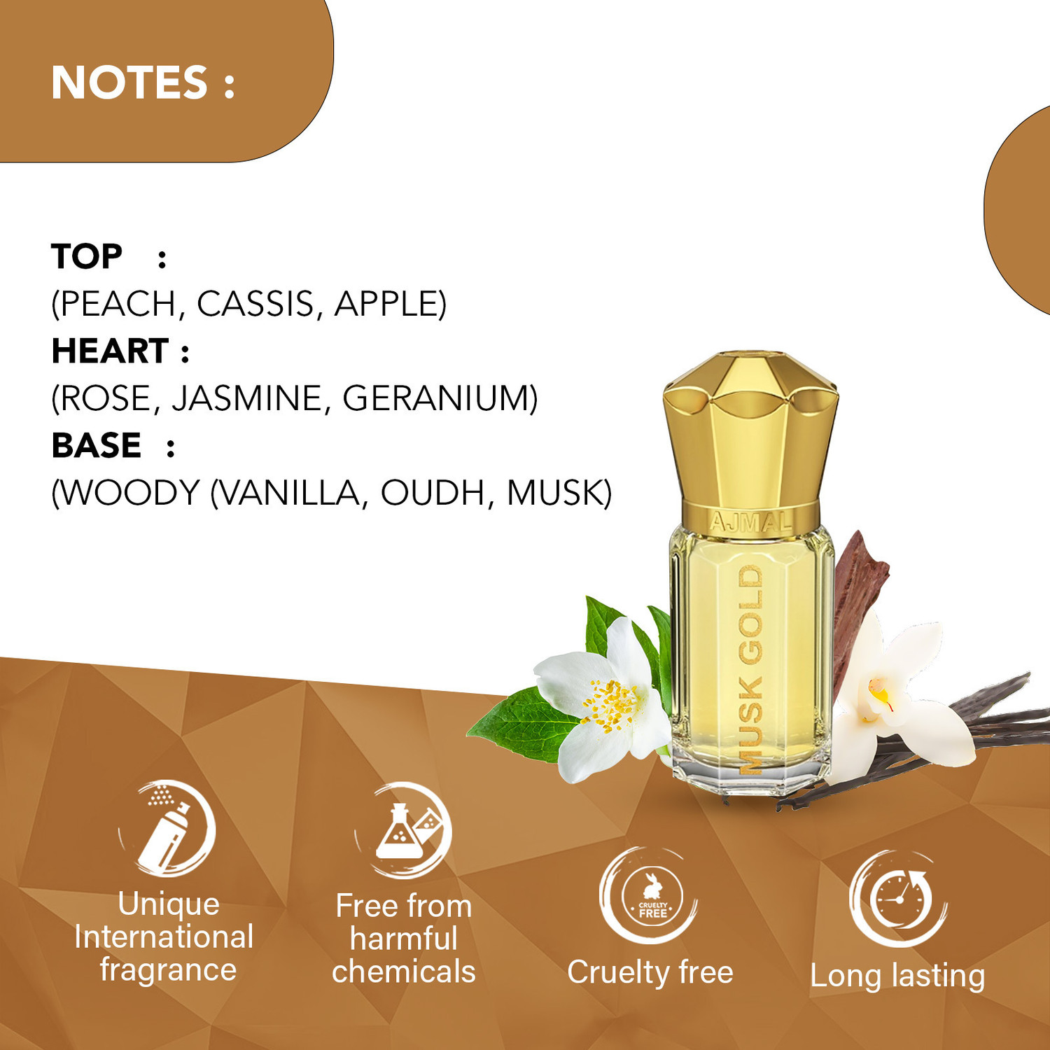 Image of Ajmal MUSK GOLD CP| Unisex Non-Alcoholic | Long Lasting Perfume Men & Women - 5 ML Floral Attar