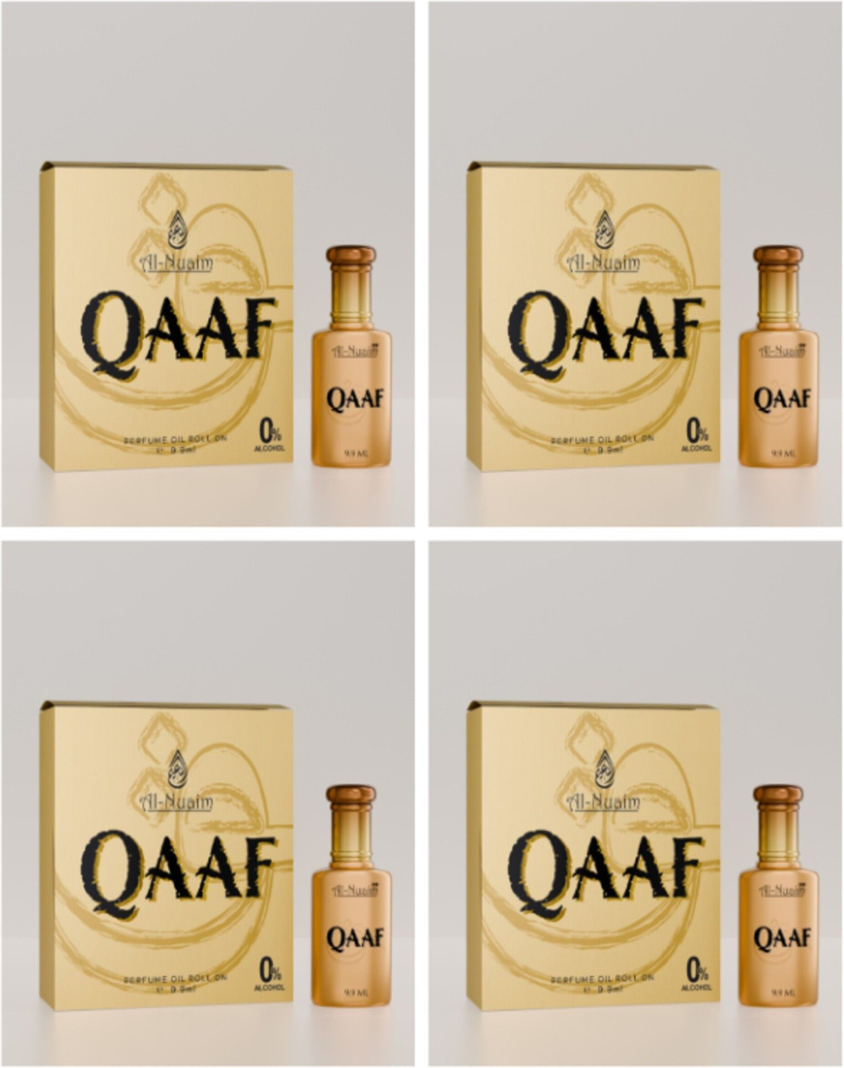 Image of Al-Nuaim Qaaf Alcohol Free Unisex Attar - Pack of 4 (9.9ml) Floral Attar