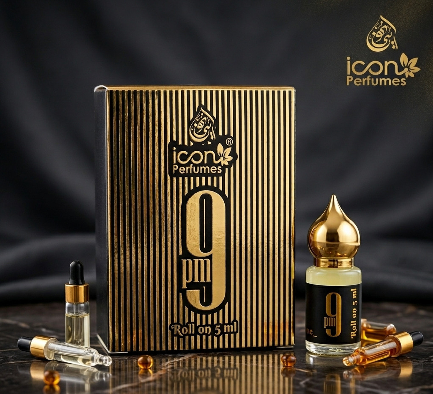 Image of Icon Perfumes 9 PM Roll On Attar 5 ml | Long Lasting Perfume Oil for Men & Women Floral Attar