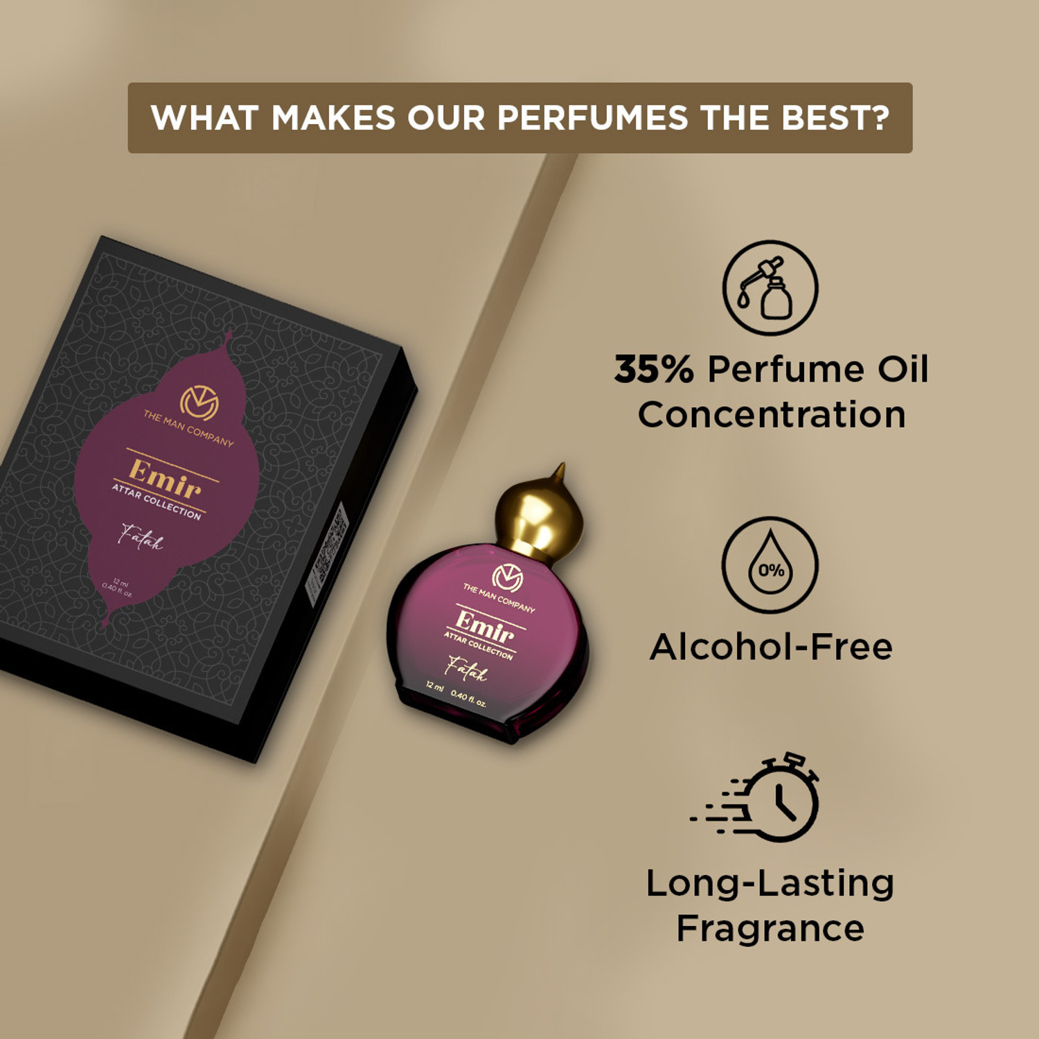 Image of THE MAN COMPANY Alcohol-Free Attar Perfume for Men - Fatah Emir Collection | Long-Lasting Floral Attar