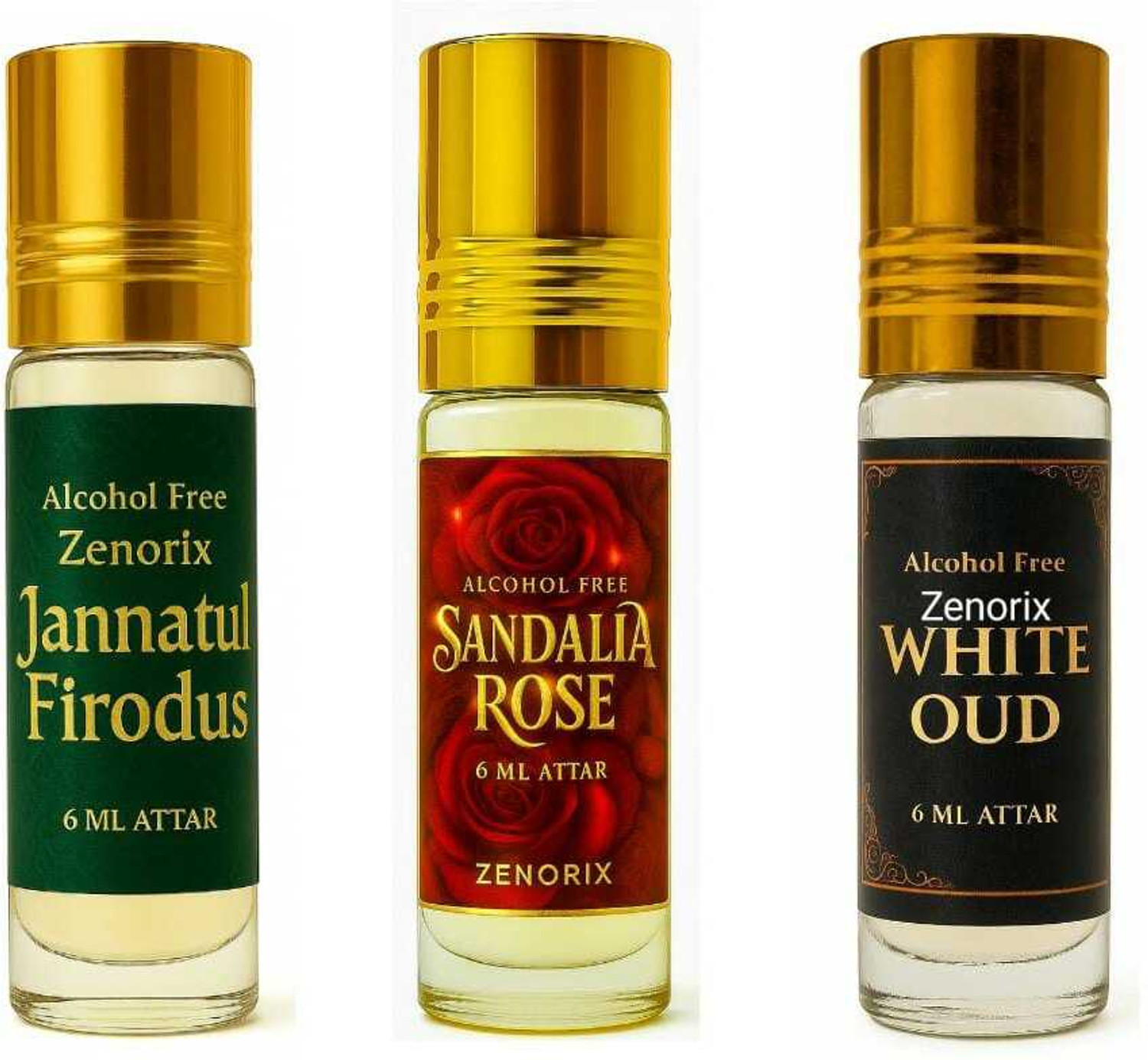 Image of Zenorix Attar Perfume Pack of 3x6ml | Non-Alcoholic Ittar for Men & Women Floral Attar