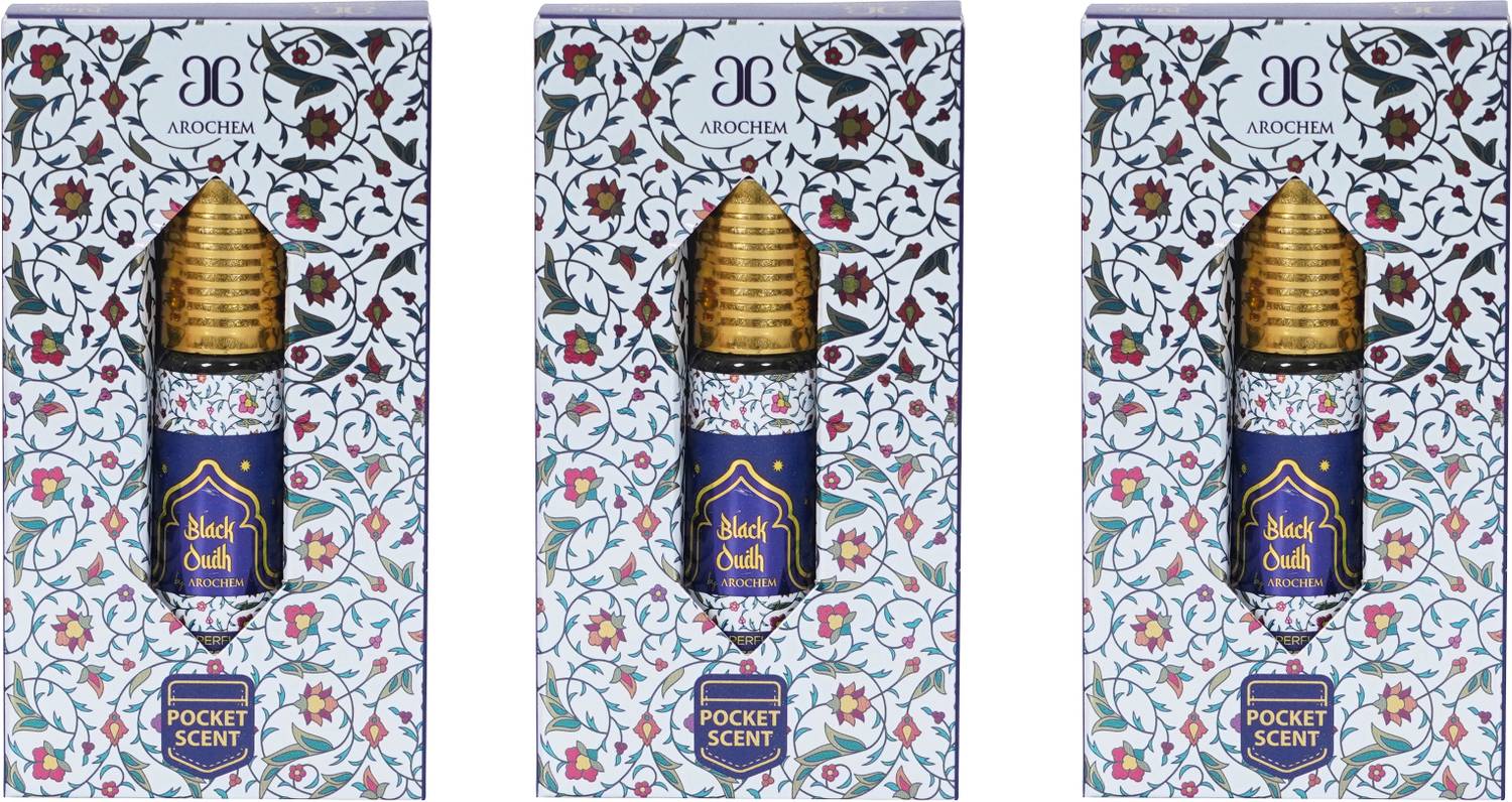 AROCHEM BLACK OUDH Attar Long Lasting Fragrance No Alcohol Pure Perfume 6ML (Pack of 3) Herbal Attar