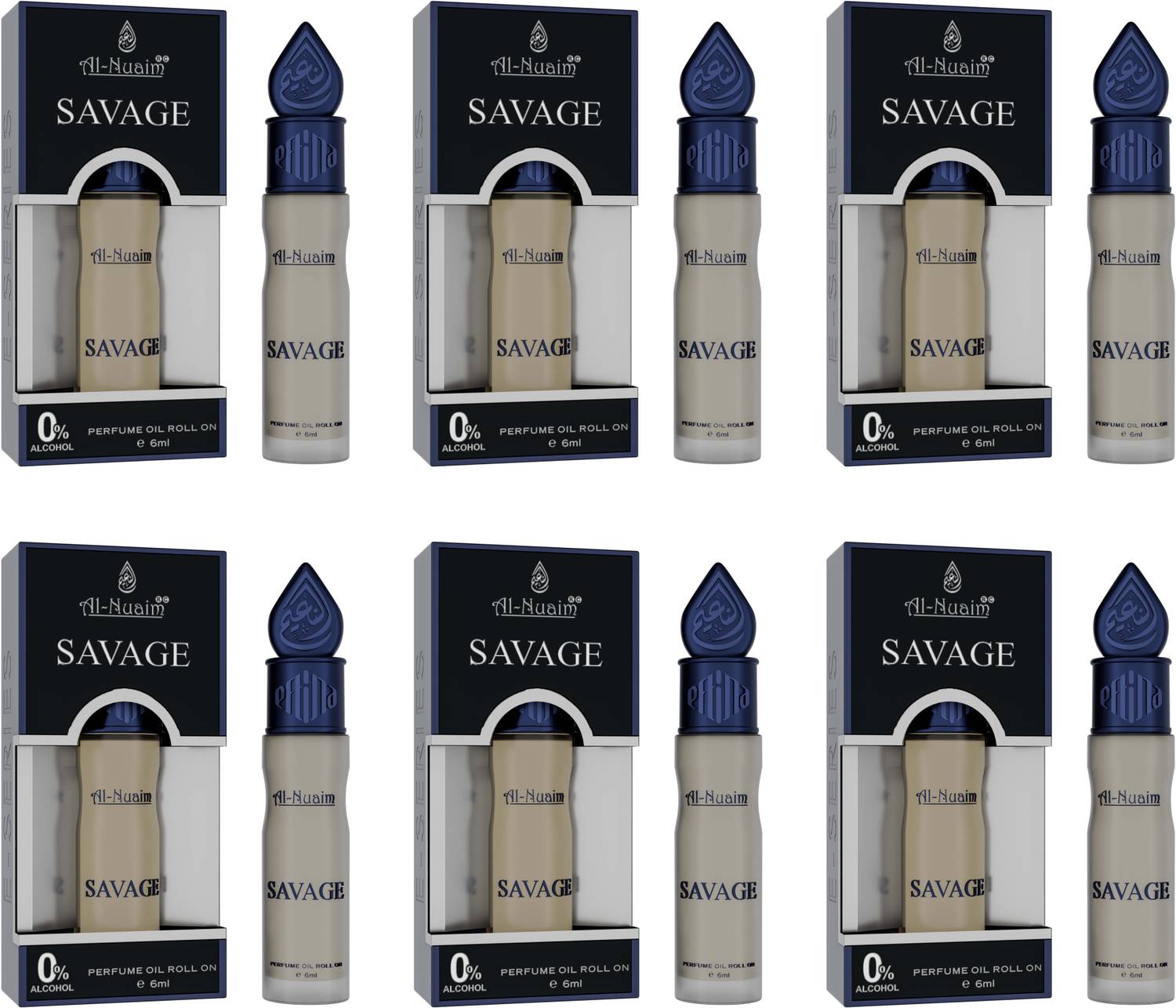 Al-Nuaim E-Series Savage Attar Roll On - Pack Of 6 (6ml Each) Floral Attar