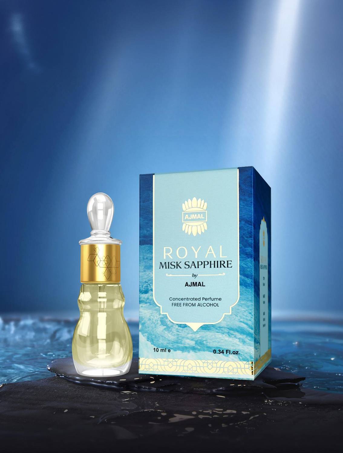 Ajmal Royal Misk Sapphire| Powdery Fragrance| Long Lasting Attar for Men & Women 10ML Floral Attar