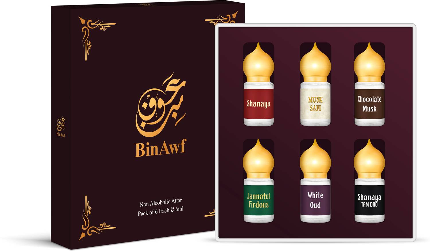 Binawf Tranding Vibes Gift Set combo, Shanaya Unisex Roll-on gift Set of 6 x 6 ML Floral Attar