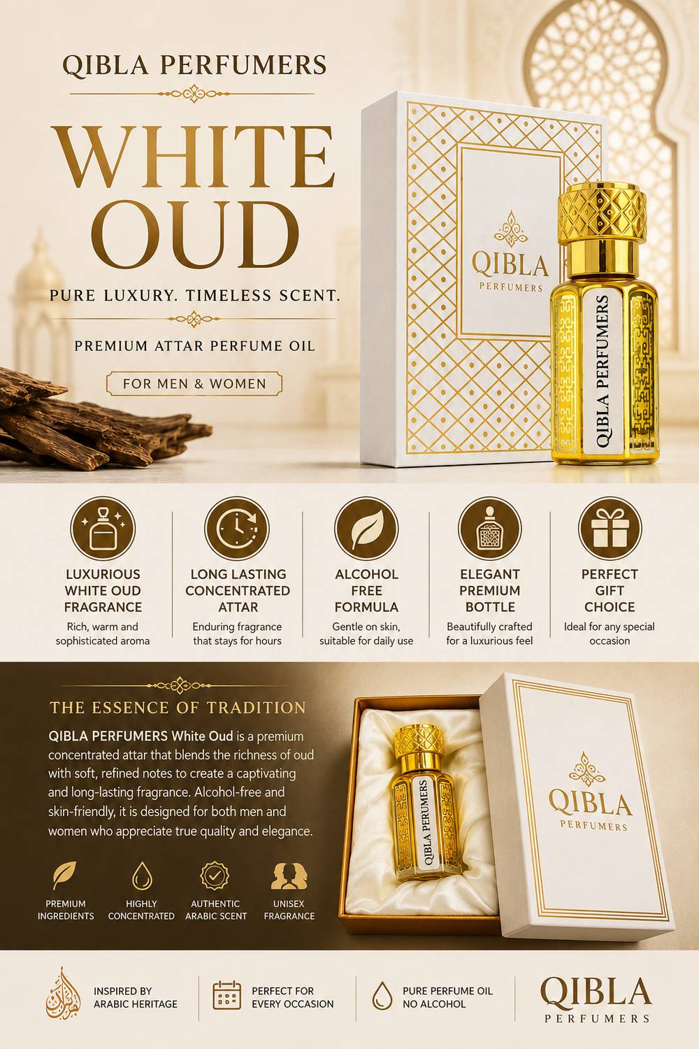 QIBLA QP_WHITE OUD 12 ML Floral Attar - Image 2